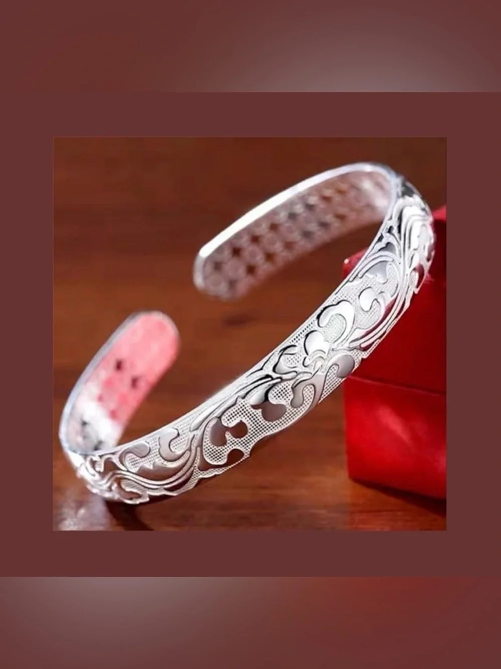 Elegant Silver Tone Floral Engraved Cuff Bracelet Adjustable Boho Stackable